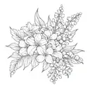 fine line bouquet of lily of the valley, cosmos, asters and gladiolus tattoo design idea