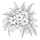 fine line bouquet of lily of the valley, cosmos, asters and gladiolus tattoo design idea