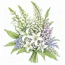 fine line bouquet of lily of the valley, cosmos, asters and gladiolus tattoo design idea