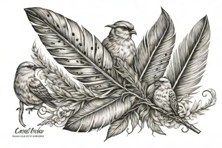 Latte Art Feather + birds tattoo design idea