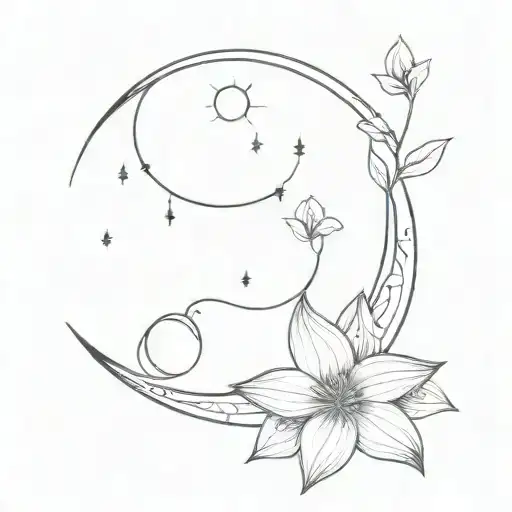 Libra constellation moon flower growing tattoo design idea