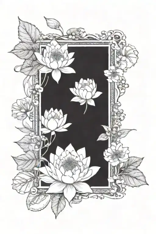 An elegant design of waterlilies and huckleberries merging into a beautiful botanical pattern tattoo design idea