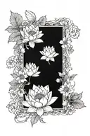 An elegant design of waterlilies and huckleberries merging into a beautiful botanical pattern tattoo design idea