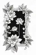 An elegant design of waterlilies and huckleberries merging into a beautiful botanical pattern tattoo design idea