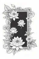 An elegant design of waterlilies and huckleberries merging into a beautiful botanical pattern tattoo design idea