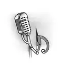 A vintage microphone surrounded by musical notes and dollar signs tattoo design idea