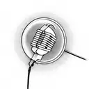 A vintage microphone surrounded by musical notes and dollar signs tattoo design idea