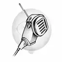 A vintage microphone surrounded by musical notes and dollar signs tattoo design idea
