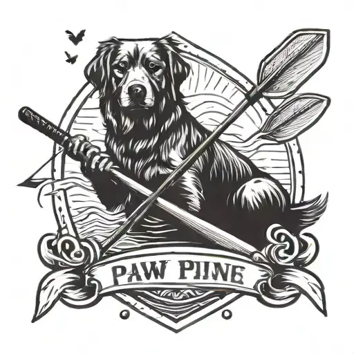 A geometric design incorporating paw prints, oars, and fishing rods, inspired by your occupation as a dog trainer/groomer and your hobbies of kayaking and fishing tattoo design idea