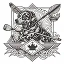 A geometric design incorporating paw prints, oars, and fishing rods, inspired by your occupation as a dog trainer/groomer and your hobbies of kayaking and fishing tattoo design idea