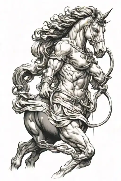 a centaur archer upper body designed as a statue standing tattoo design idea