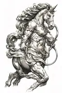 a centaur archer upper body designed as a statue standing tattoo design idea