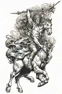 a centaur archer upper body designed as a statue standing tattoo design idea