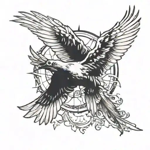 dove and a raven falling from the sun with feathers coming off of them tattoo design idea