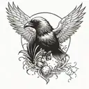 dove and a raven falling from the sun with feathers coming off of them tattoo design idea
