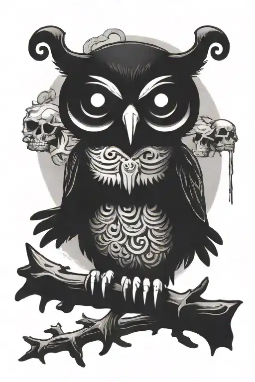 owl perched on skull skull and crossbones tattoo design idea