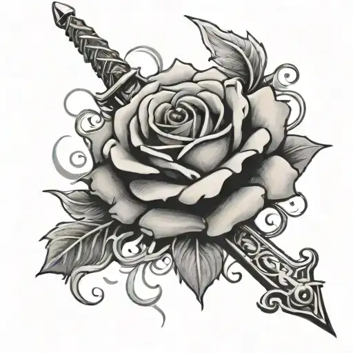 Sword intertwined with a blooming rose tattoo design idea