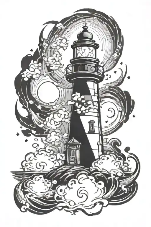 light house with heaven lights shining brightly tattoo design idea