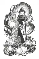 light house with heaven lights shining brightly tattoo design idea
