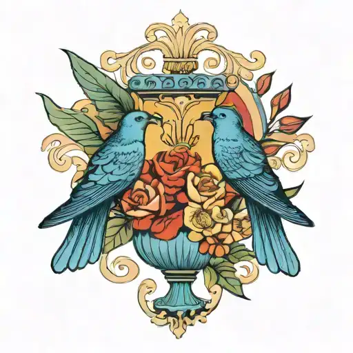 swallow bird and greek vase tattoo design idea