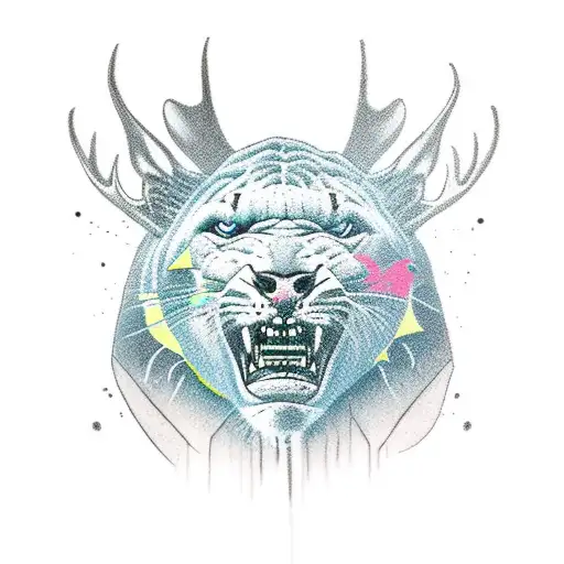 scary panther attacking a moose tattoo design idea