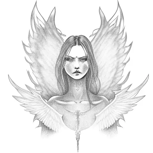 demonic angelwoman with wings tattoo design idea