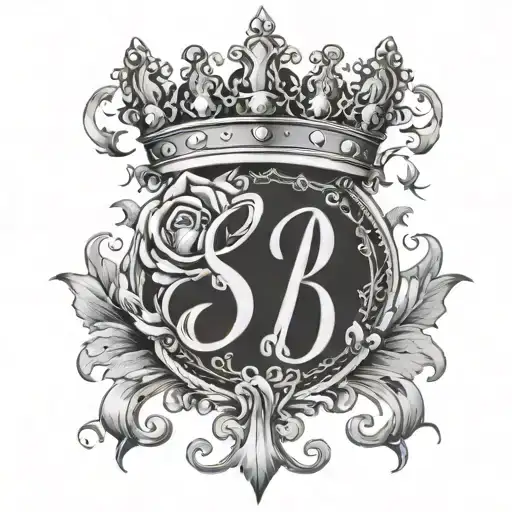 The letters S and B and I with crowns on the letters in grayscale tattoo design idea