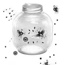 mason jar with fireflies and a Jazmin flower tattoo design idea