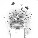 mason jar with fireflies and a Jazmin flower tattoo design idea