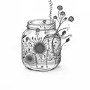mason jar with fireflies and a Jazmin flower tattoo design idea