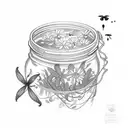 mason jar with fireflies and a Jazmin flower tattoo design idea
