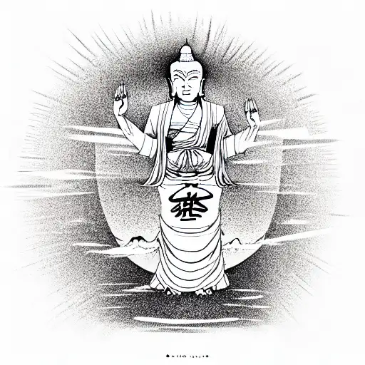 japanese evil in between gautam buddha  tattoo design idea