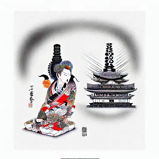 japanese evil in between gautam buddha  tattoo design idea