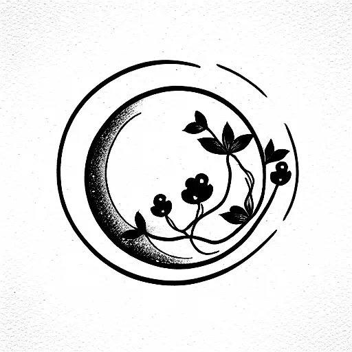 minimalistic moon with flowers tattoo design idea