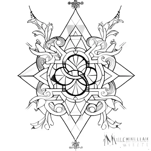 A minimalist tattoo of a gothic cathedral with psychedelic stained glass windows tattoo design idea