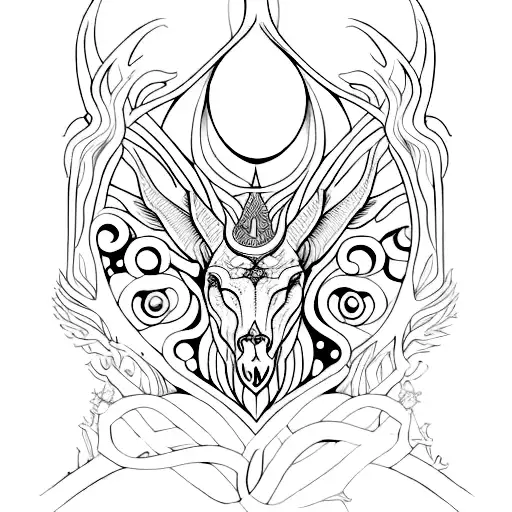 A mystical creature with elements of both gothic and psychedelic aesthetics tattoo design idea