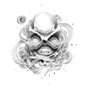 A dark and surreal scene with twisted and distorted figures tattoo design idea