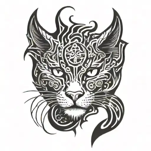 cat with dragon horns and a damaged left eye tattoo design idea