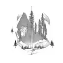 outline of Oregon with trees and a river  tattoo design idea