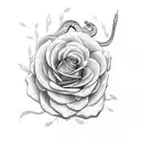 A snake weaving through a garden of roses and plants tattoo design idea