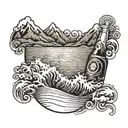 a soft drink can with the sea at the bottom and the mountains at the top as a label  tattoo design idea