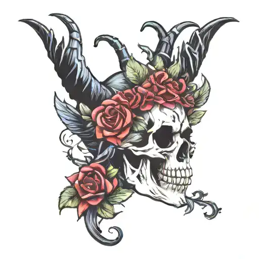 maleficent skull with flowers  tattoo design idea