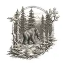 Black Hills forest scene with a hidden bigfoot tattoo design idea