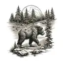 Black Hills forest scene with a hidden bigfoot tattoo design idea