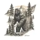 Black Hills forest scene with a hidden bigfoot tattoo design idea