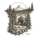 Black Hills forest scene with a hidden bigfoot tattoo design idea
