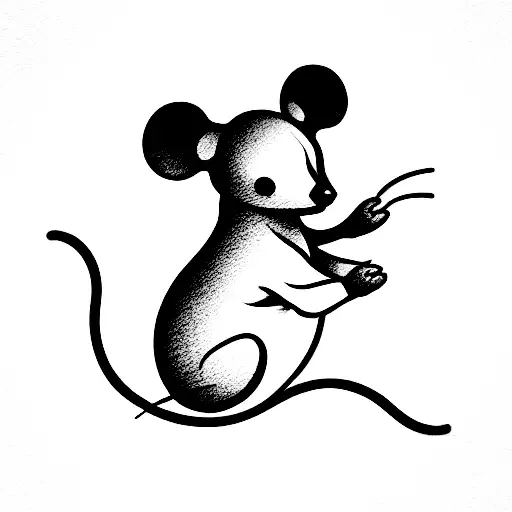 outline of a cute little mouse tattoo design idea