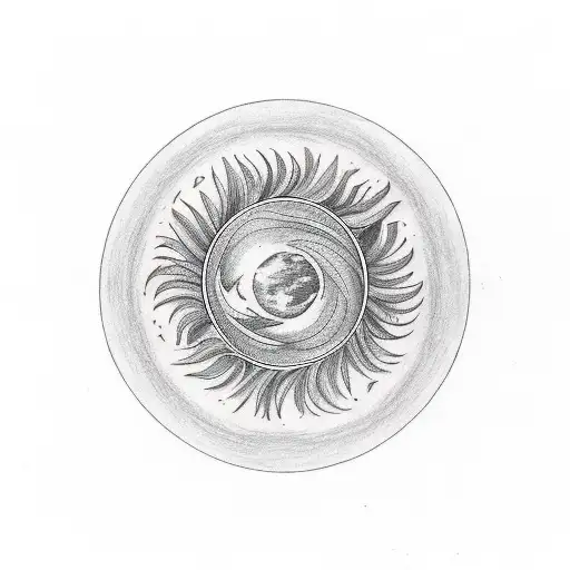 as a tattoo art, I want a circle made of a bird's feather that surrounds the planet Saturn.the phoenix that came to life tattoo design idea