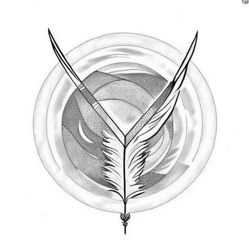 as a tattoo art, I want a circle made of a bird's feather that surrounds the planet Saturn.the phoenix that came to life tattoo design idea