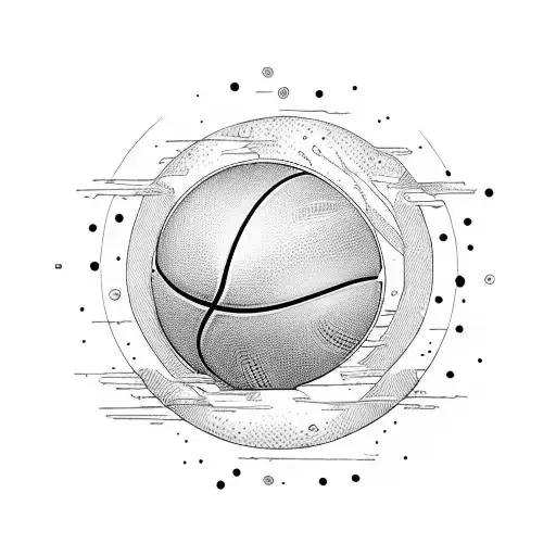 Circle with basketball, gold coin, jing-jang and eart tattoo design idea